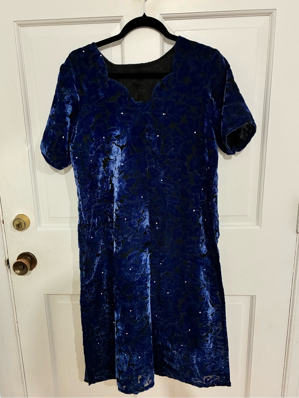 Beautiful Dark Blue Velvet Burnout Dress